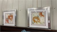 2 framed prints - floral artwork - 21 x 21 inch