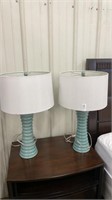 Set of 2 ceramic lamps- matching - aqua colored