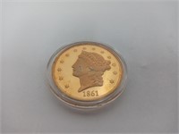 1861 Gold Plated Double Eagle Replica Coin