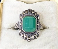 Art Deco Chrysoprase Signed Uncas Ring Sz 3