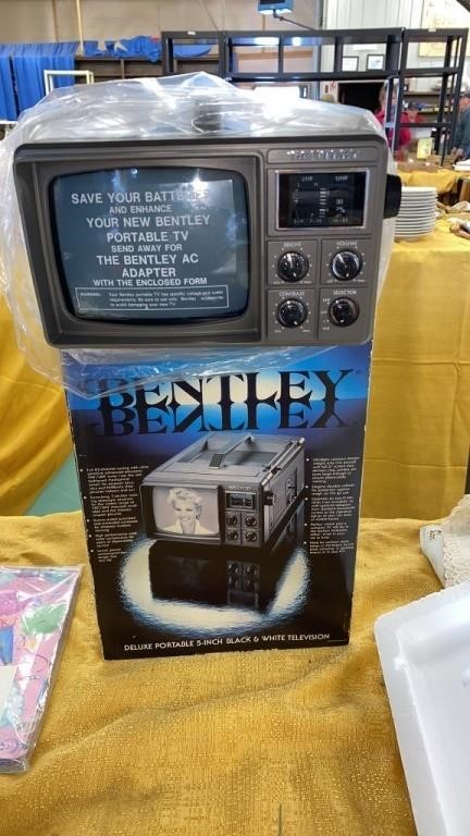 Bentley portable 5 in black & White television.