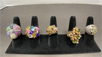 (5) Rhinestone rings, some are marked .925 but