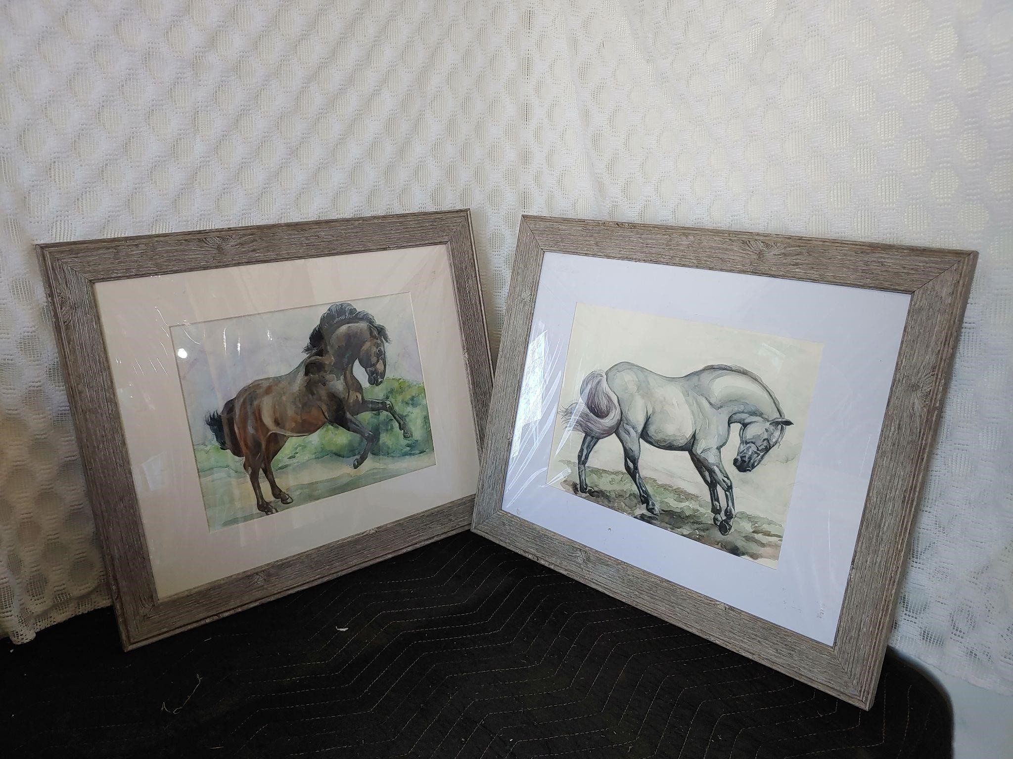 Pair of Framed hand painted horse paintings