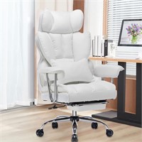 PU Leather White Office Chair W/Leg Rest