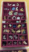 Small box of costume jewelry pins, sewing