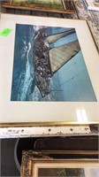 49”W x 37”T framed  80’s sailboat picture