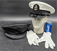 Bancroft Navy Dress Caps Sz 7.5 & Gloves