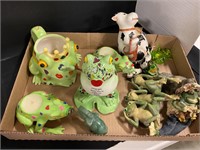Flat of decorative frogs
