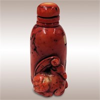 Antique Chinese Carved Red Coral Snuff Bottle With