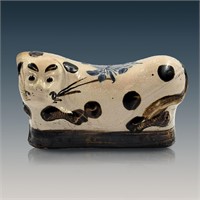 An Antique Hand Painted Chizhou Cat-Form Pillow Wi
