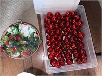 RED GLASS BALL ORNAMENTS AND PLATES