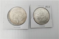 (2) 1921 Morgan silver dollars