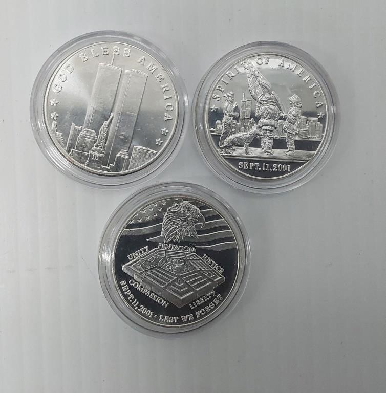 (3) 1 oz silver rounds