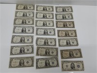 flat of (20) $1.00 silver certificates and (1) $5