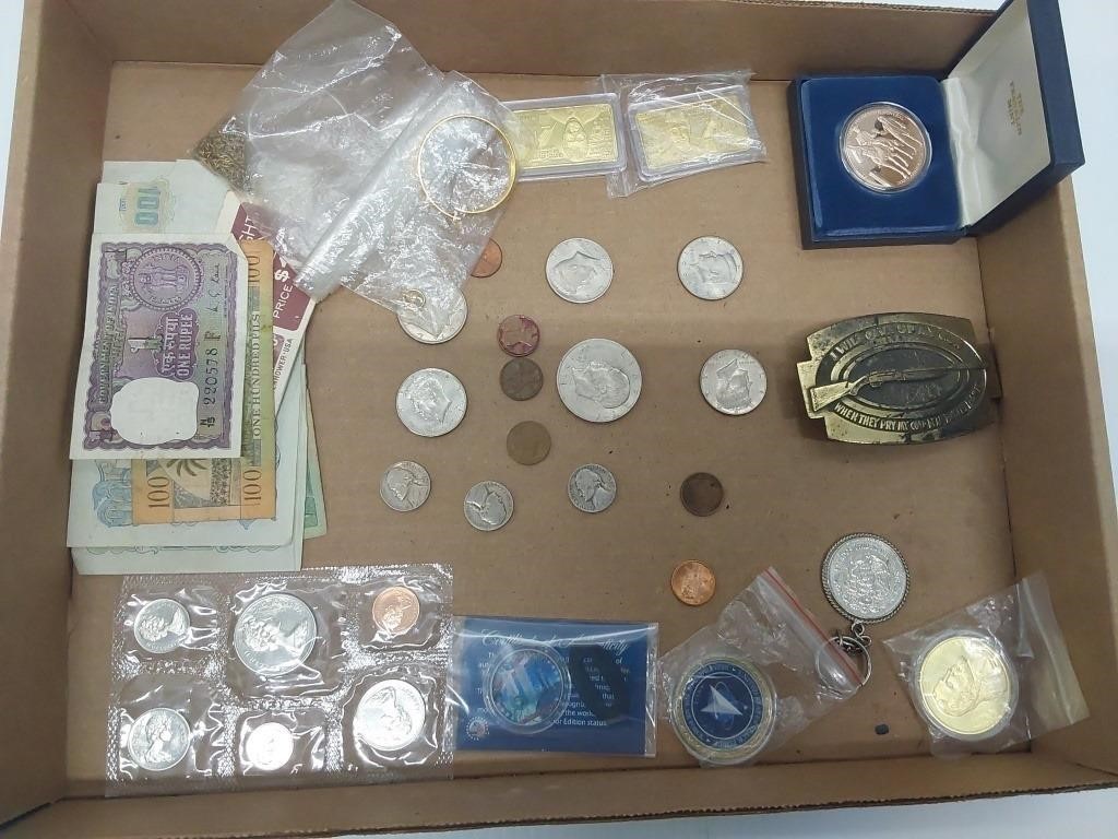 flat of foreign and US coins