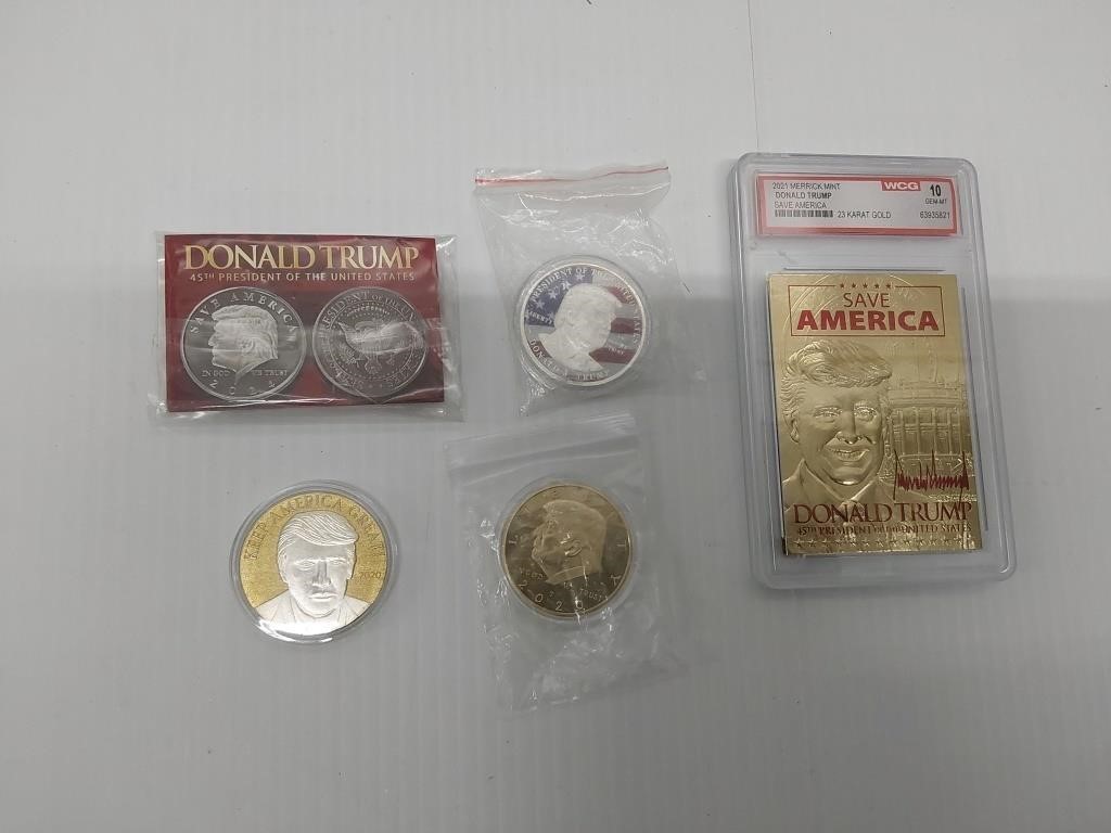 flat of (5) Trump coins and miscellaneous