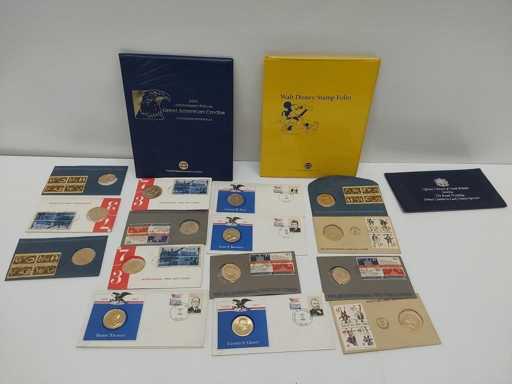 flat of First Day Covers and Disney stamp album
