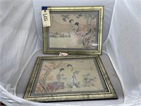 2 Oriental Framed Prints Under Glass 14 X 18