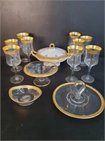 Limoges Serving Casserole with Gold-trimmed Glass