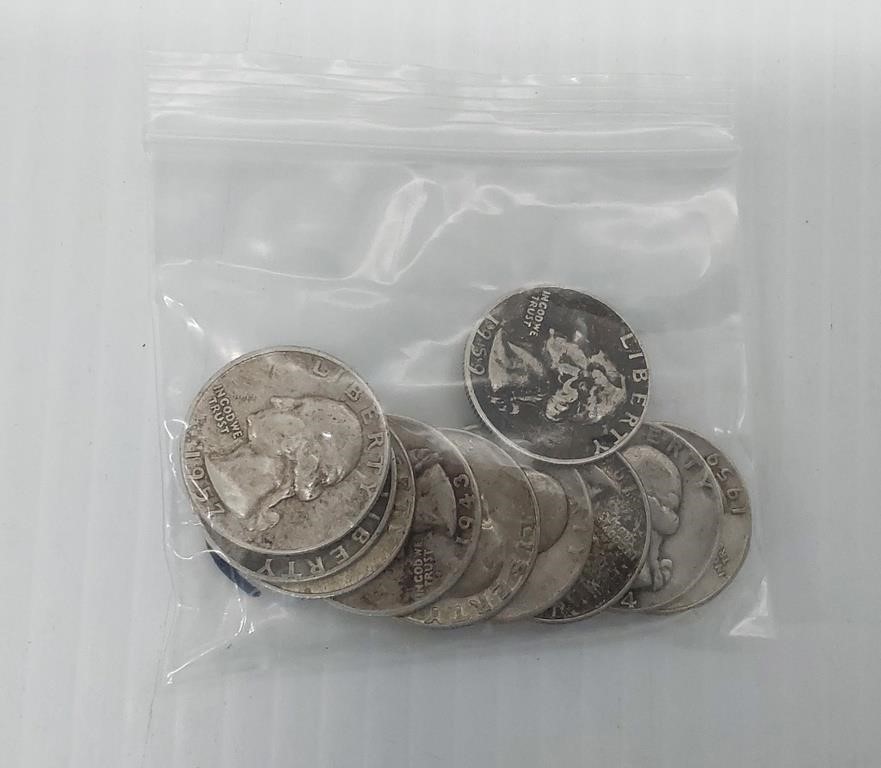 (10) Washington silver quarters (90%)
