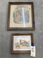 2 framed prints, lands care 10 X 12, French scene