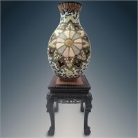 Japanese Moriage Vase And Small Marble Top