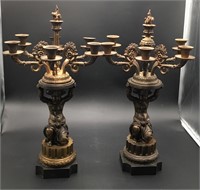 Pair of Heavy Bronze 6-lite Candelabras
