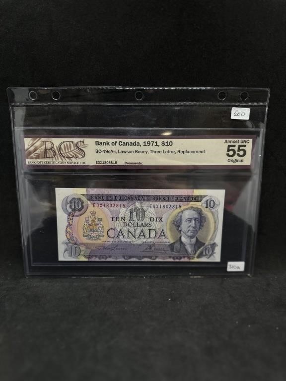 Bank Of Canada 1971 $10 BCS Graded #55