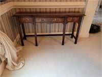 Burled Wood Sofa Table with Drawers