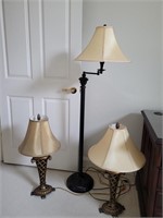 Pair of Table Lamps and Bridge Floor Lamp
