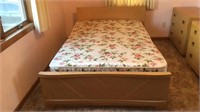 Full-size bed frame, w/ mattress & box spring.