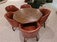 Parquet Top Game Table with 5 Chairs