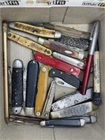 Box of Old Knives & Pens-As Is