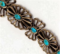VINTAGE STERLING SILVER TURQUOISE CONCHO BELT