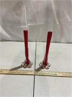 2 Ruby Red Art Glass Vases ****