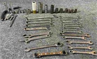 Lot of (22) wrenches, (7) impact sockets
