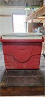Red and White Coleman Cooler