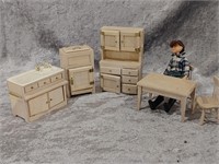Doll kitchen set, Hosier cabinet, sink, Ice box