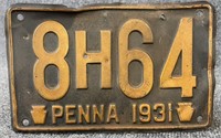 Penna 1931 License Plate, has ding at top