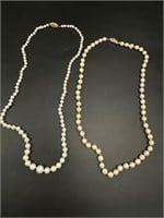 Two 14k gold cultured pearl necklaces