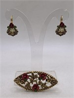 MATCHING BROOCH & PIERCED EARRING SET