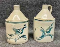 2 decorated stoneware jugs. good condition