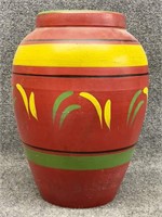 Paint decorated stoneware vase, 15.5" high