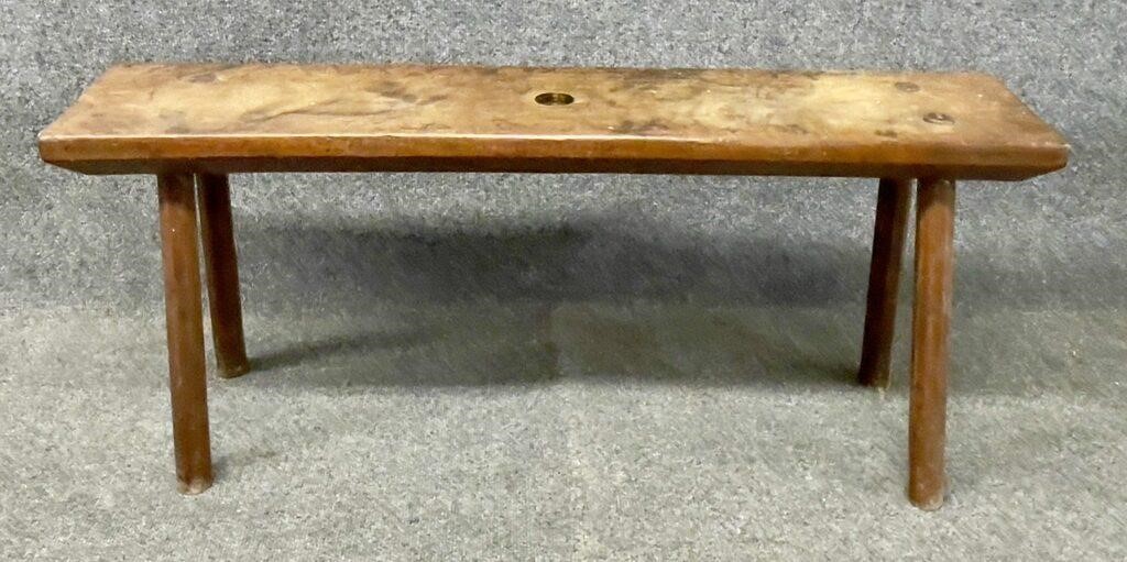 Primitive 3' wooden bench with hole in center