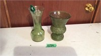 Green glass vases