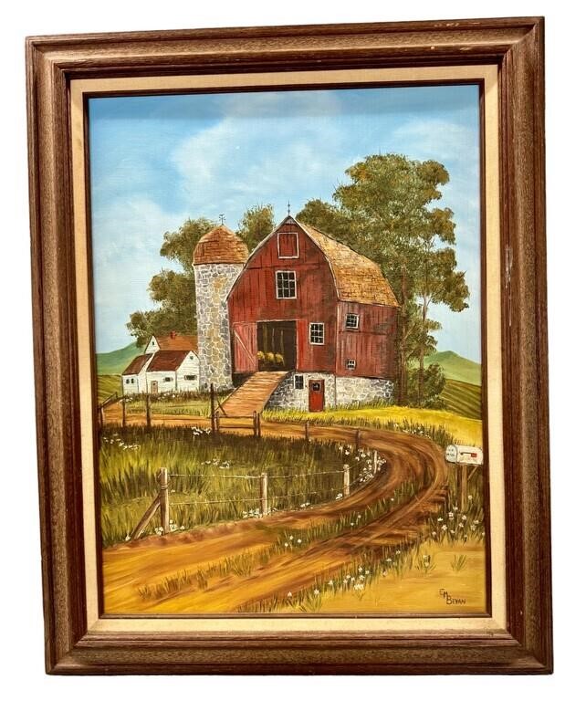 Farm Painting by E M Bevan - 23" x 29",