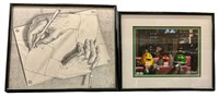 (2) framed prints - "Drawing Hands" by M. C.
