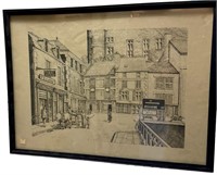 Framed French street scene, 25" x 19"