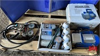 A/C Vaccum Pump, guages, & 12A Refrigerated cans