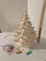 Lighted white ceramic Christmas tree